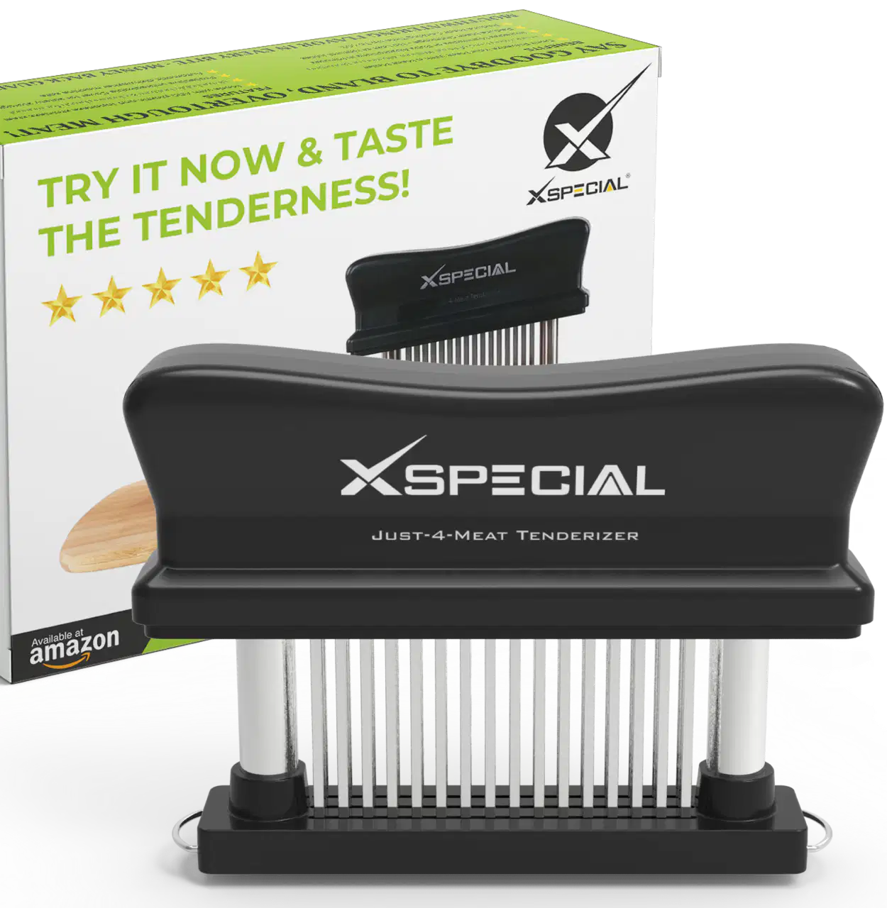 A box for meat lovers featuring the x-special slicing tool and Blade Meat Tenderizers.