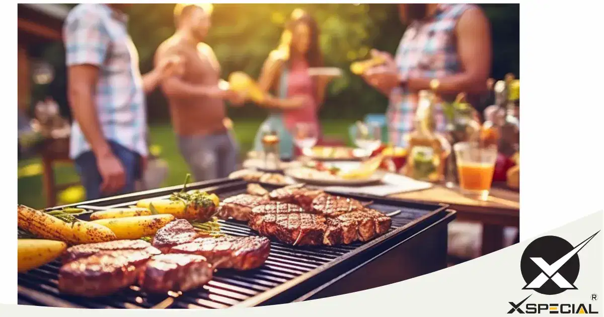 BBQ sharing Steak with group