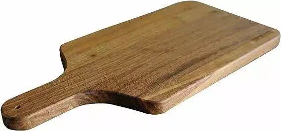 A wooden cutting board on a white background.
