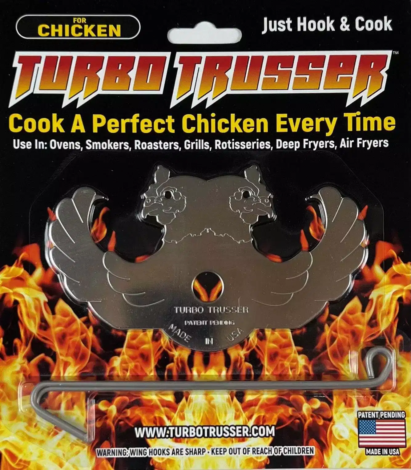 Turbo Trusser revolutionizes chicken roasting with perfect results every time.