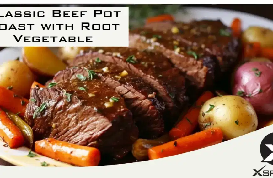 Classic beef pot roast with root vegetables.