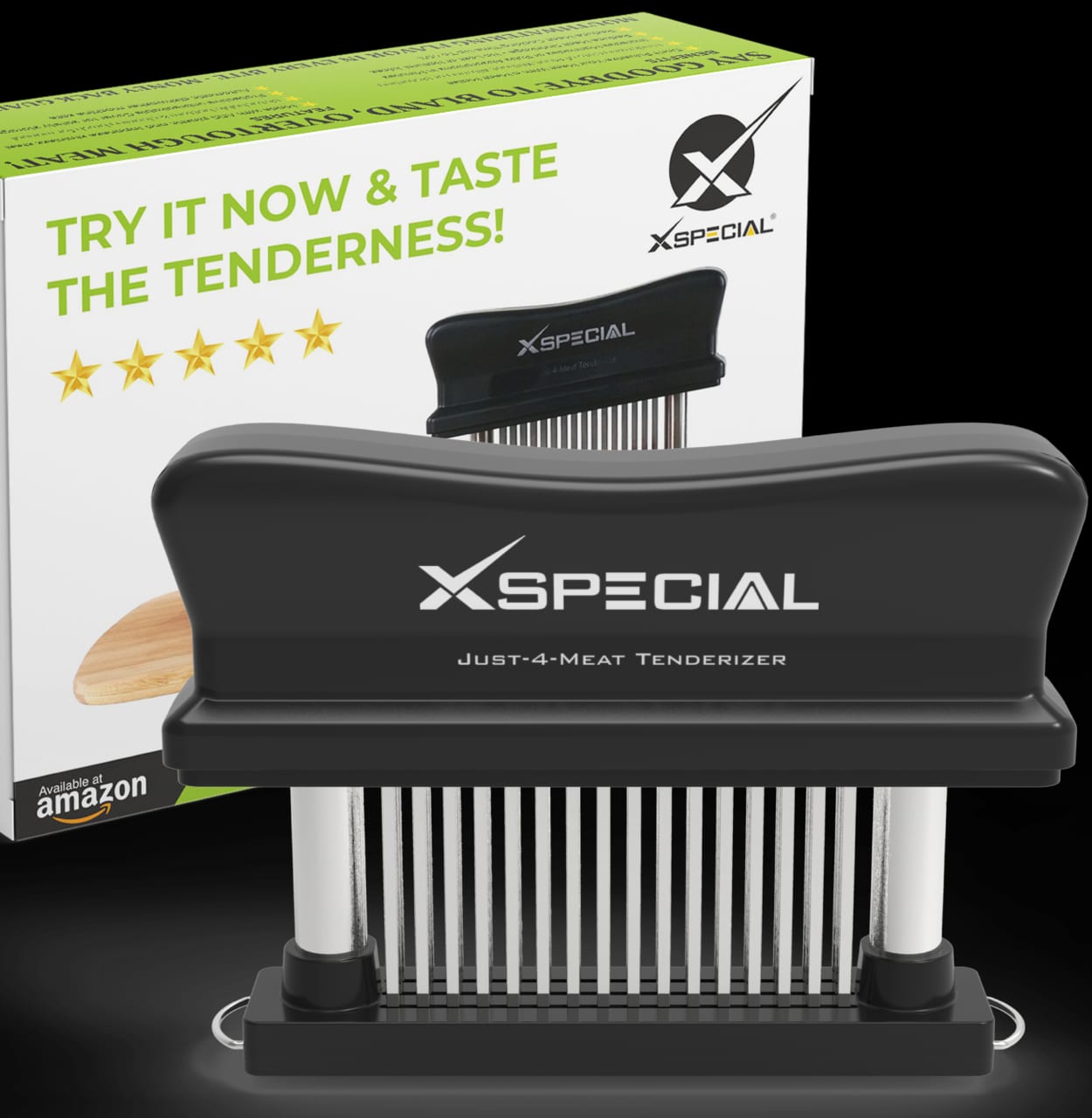 A box for meat lovers featuring the x-special slicing tool and Blade Meat Tenderizers.