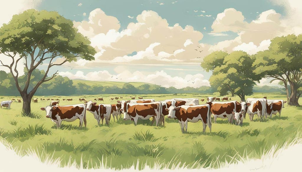 Organically raised cattle grazing on fresh green grass